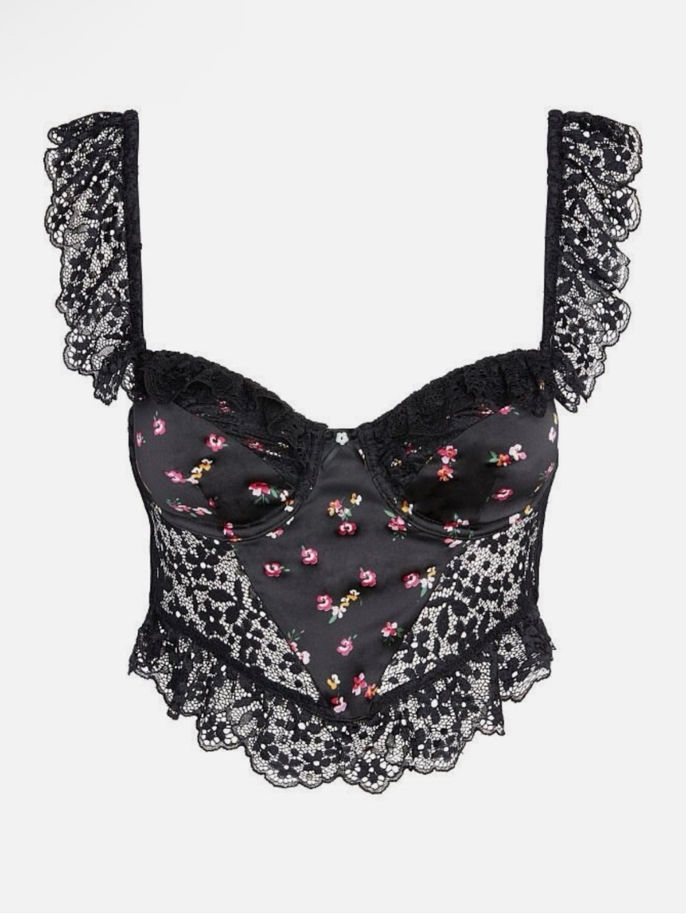 For Love & Lemons Black Floral Lace Bustier Top